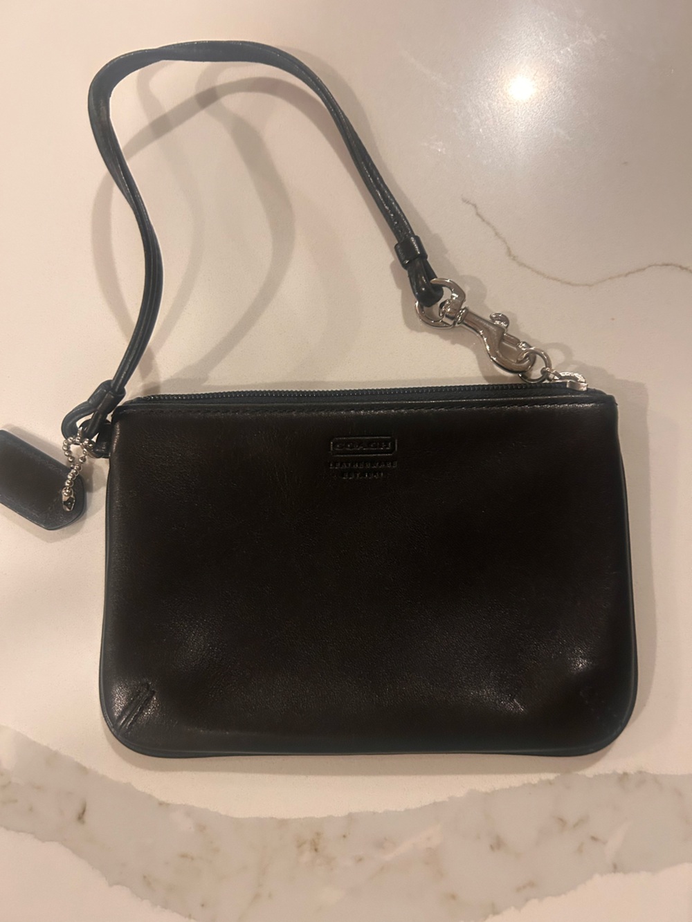 Y2K vintage Coach Black Leather Wristlet with Silver Hardware 90s original